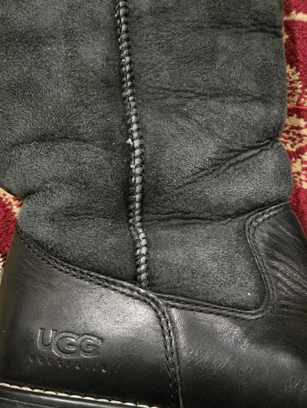 UGG Black Leather & Suede Insulated Short Boots